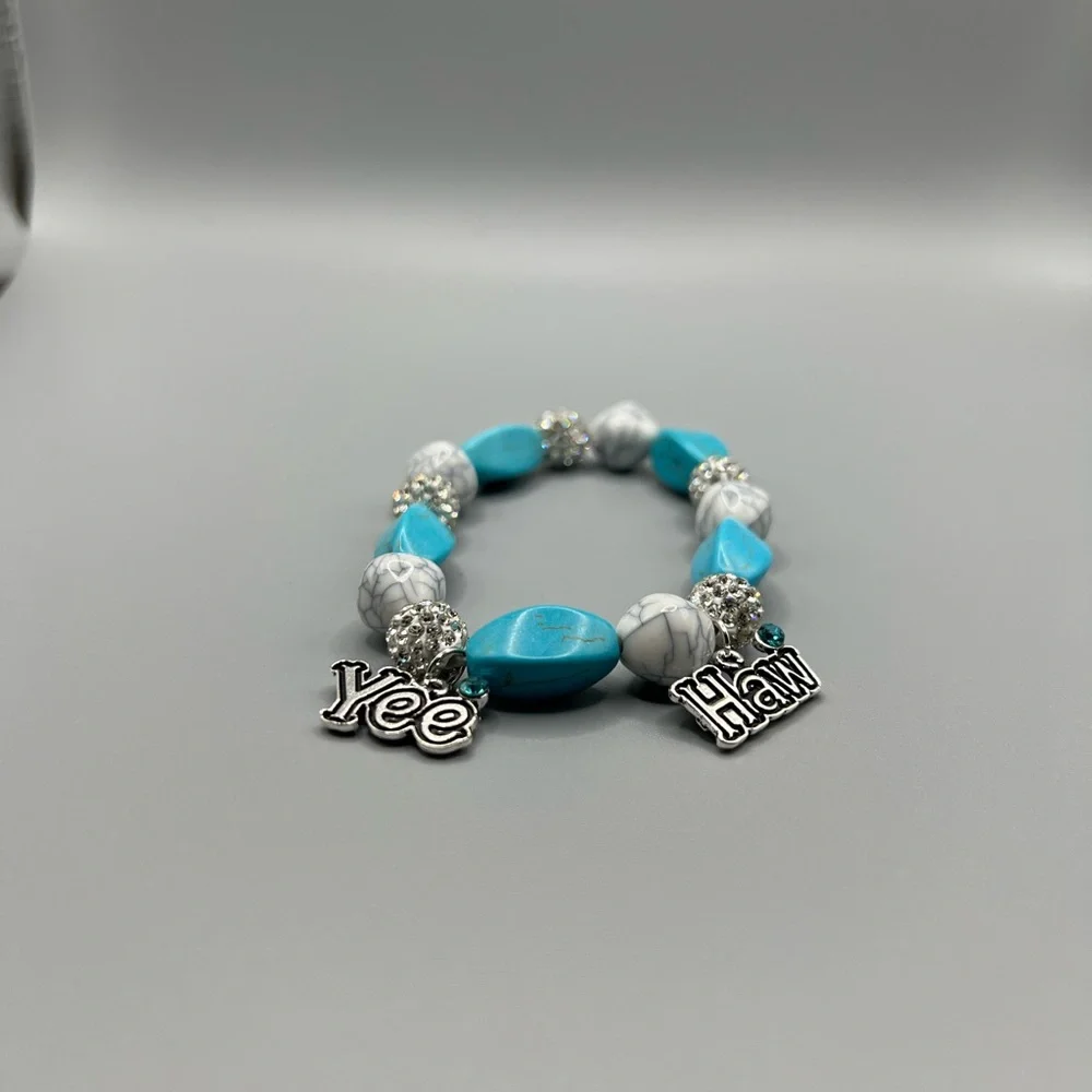 Turquoise and Silver Charm Bracelet - Handmade #B0351T - Picture 2 of 3